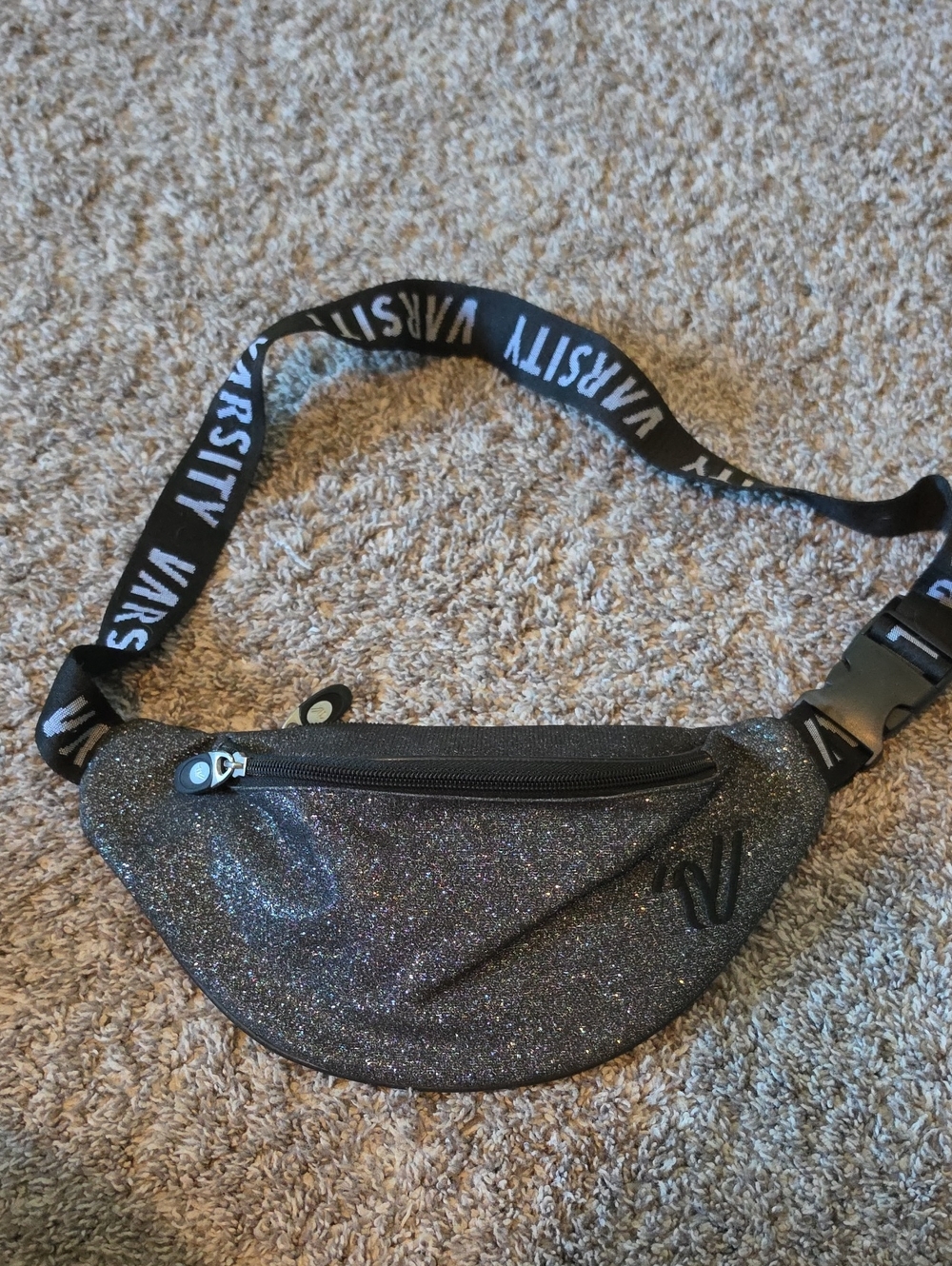 Varsity Glitter Black Fanny Pack Belt Bag